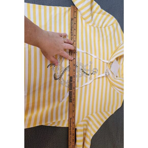 Quacker Factory Nautical Tunic Top Womens S Yellow White Sequins Anchor Beach - Picture 3 of 7